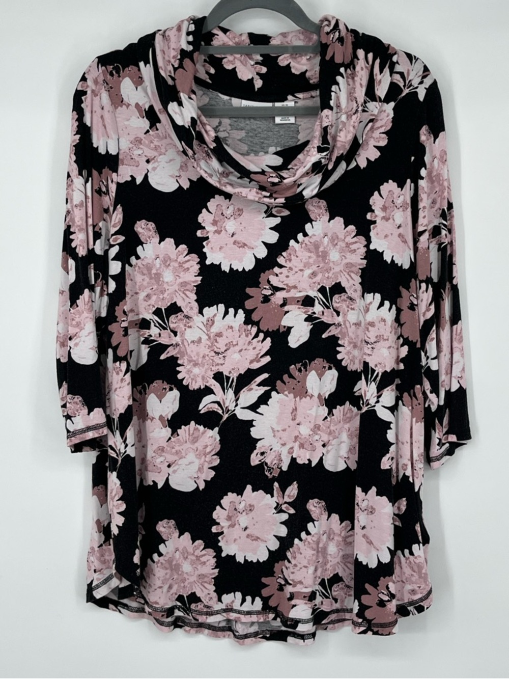 Tabitha Webb Floral Cowl Neck 3/4 length Sleeve Tunic - Pink on Black